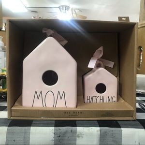 Rae dunn pink mom and hatchling birdhouse set